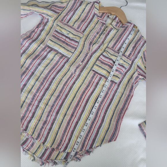 Elan linen coastal top blouse stripe new raw hem - Picture 3 of 9